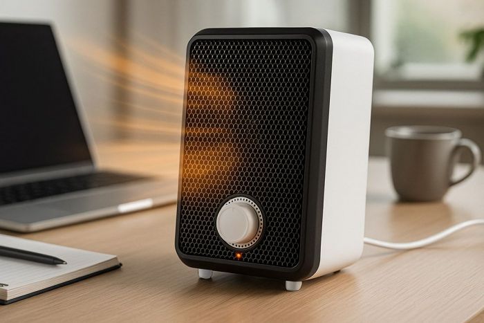 Тепловентилятор електричний настільний Neo Tools, 600Вт, термостат, білий, 0.62кг