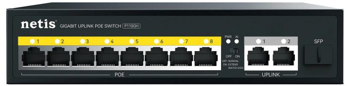 Комутатор Netis P110GH 8xFE PoE, 3xGE (2xUplink, 1xSFP), 120Вт, Некерований