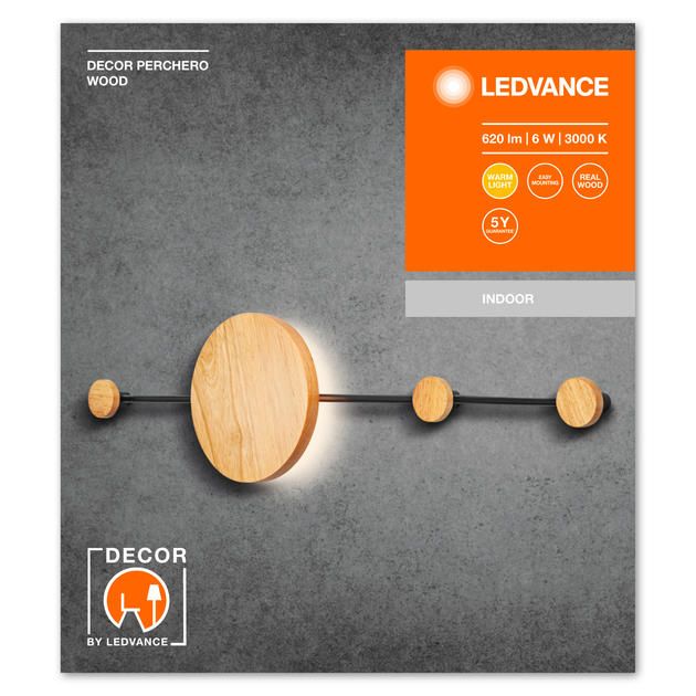 Світильник настінний LEDVANCE Decor Perchero Wood 6Вт 620Лм 3000K WiFi чорний