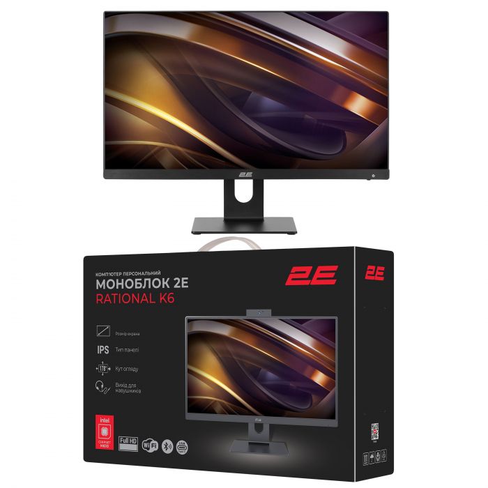 Комп'ютер персональний моноблок 2E Rational K6 23.8" FHD IPS Intel i3-12100, 8Gb, F256GB, UMA, H610, K6.610, 120W, Win11PE, чорний