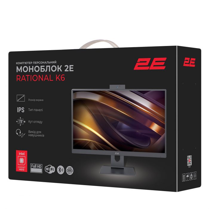 Комп'ютер персональний моноблок 2E Rational K6 23.8" FHD IPS Intel i3-12100, 8Gb, F480GB, UMA, H610, K6.610, 120W, Win11PE, чорний