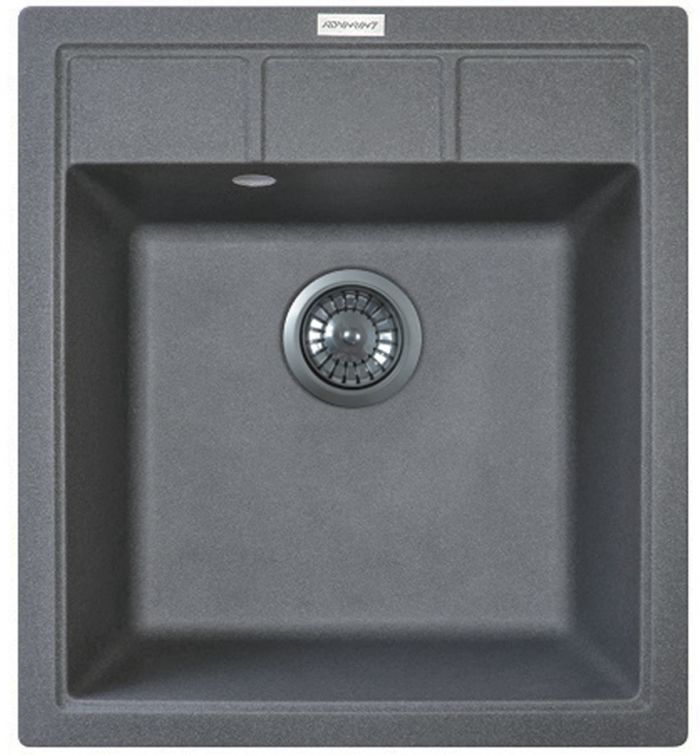 Мийка кухонна Adamant Brick, штучний камінь, квадрат, без крила, 460x515x200мм, чаша - 1, врізна, сірий