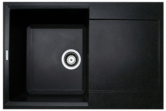 Мийка кухонна Adamant Horizon, штучний камінь, прямокут., з крилом, 780х495х230мм, чаша - 1, врізна, чорний