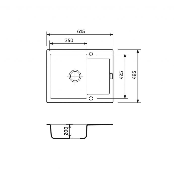 Мийка кухонна Adamant Minimal, штучний камінь, прямокут., з крилом, 615х495х200мм, чаша - 1, врізна, Avena