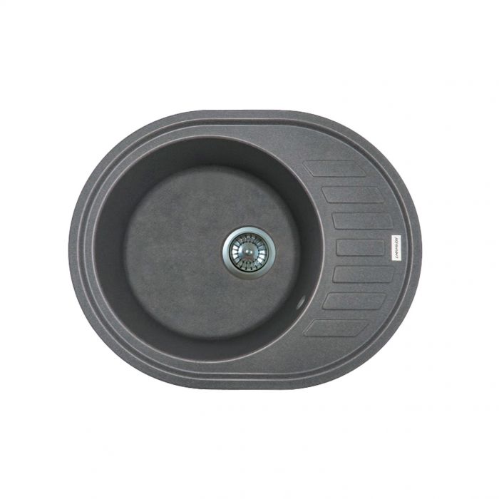 Мийка кухонна Adamant Ovum, штучний камінь, овальна, з крилом, 615х495х200мм, чаша - 1, врізна, сірий