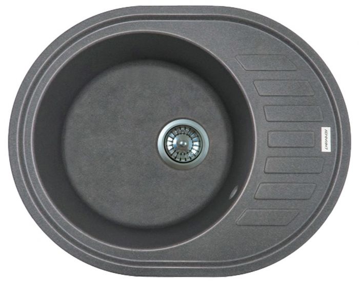 Мийка кухонна Adamant Ovum, штучний камінь, овальна, з крилом, 615х495х200мм, чаша - 1, врізна, сірий