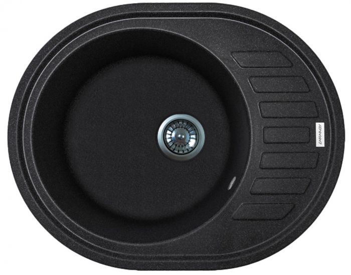 Мийка кухонна Adamant Ovum, штучний камінь, овальна, з крилом, 615х495х200мм, чаша - 1, врізна, чорний