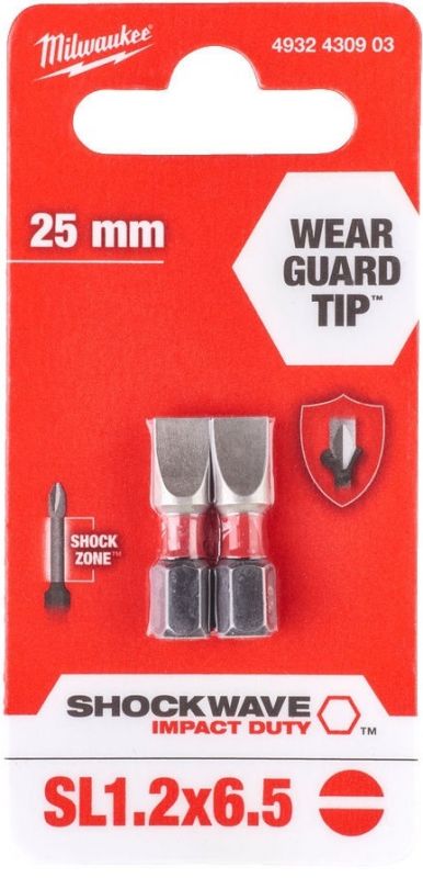 Біти Milwaukee Shockwave, SL1,2x6,5х25мм, набір 2шт