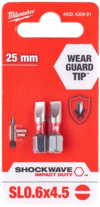 Біти Milwaukee Shockwave, SL0,6x4,5х25мм, набір 2шт