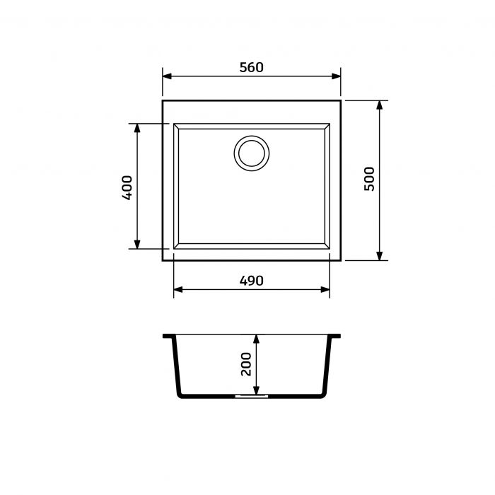 Мийка кухонна Adamant Univer, штучний камінь, квадрат, без крила, 560х500х200мм, чаша - 1, врізна, сірий