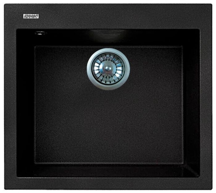 Мийка кухонна Adamant Univer, штучний камінь, квадрат, без крила, 560х500х200мм, чаша - 1, врізна, чорний