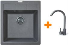 Набір кухонна Adamant Brick, штучний камінь, квадрат, без крила, 460x515x200мм, чаша - 1, врізна, сірий + змішувач