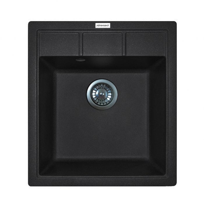 Набір кухонна Adamant Brick, штучний камінь, квадрат, без крила, 460x515x200мм, чаша - 1, врізна, чорний + змішувач