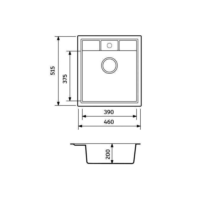 Набір кухонна Adamant Brick, штучний камінь, квадрат, без крила, 460x515x200мм, чаша - 1, врізна, чорний + змішувач та дозатор