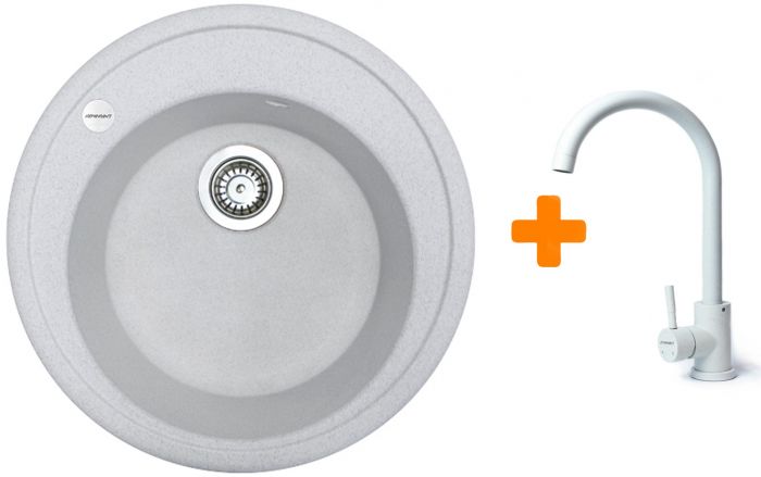 Набір кухонна Adamant Sun, штучний камінь, кругла, без крила, 510x200мм, чаша - 1, врізна, Old stone + змішувач