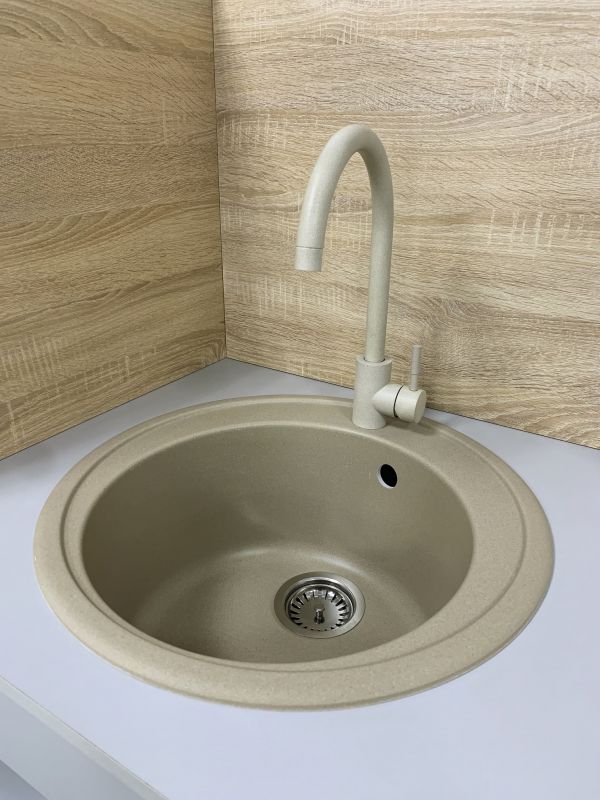 Набір кухонна Adamant Sun, штучний камінь, кругла, без крила, 510x200мм, чаша - 1, врізна, Сахара + змішувач