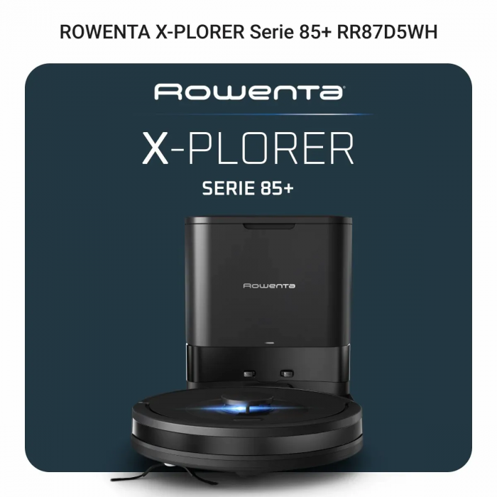 Робот-пилосос Rowenta миючий X-Plorer Serie 85+, 6000ПаВт, h=9.7см, 0.26л, конт пил -0.29л, автон. робота до 270хв, самоочистка, чорний