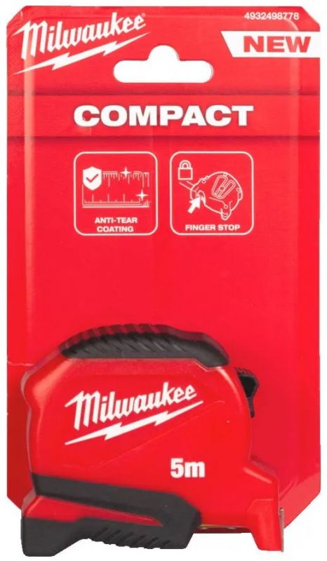 Рулетка Milwaukee Pro Compact, 5мх19мм з фіксатором змотування, АБС-пластик