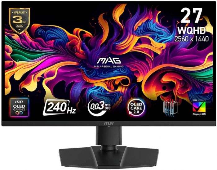 Монітор MSI 26.5" MAG 273QP-X24 2xHDMI, DP, QD-OLED, 2560x1440, 240Hz, 0.03ms, DCI-P3 99%, FreeSync, Pivot, HDR400