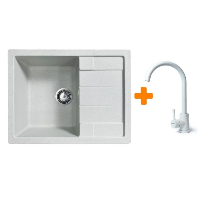 Набір кухонний Adamant Anila, штучний камінь, прямокут., з крилом, 645х495х200мм, чаша - 1, врізна, Old stone + змішувач