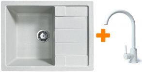 Набір кухонний Adamant Anila, штучний камінь, прямокут., з крилом, 645х495х200мм, чаша - 1, врізна, Old stone + змішувач