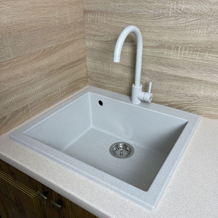 Набір кухонний Adamant Univer, штучний камінь, квадрат, без крила, 560х500х200мм, чаша - 1, врізна, Old stone + змішувач