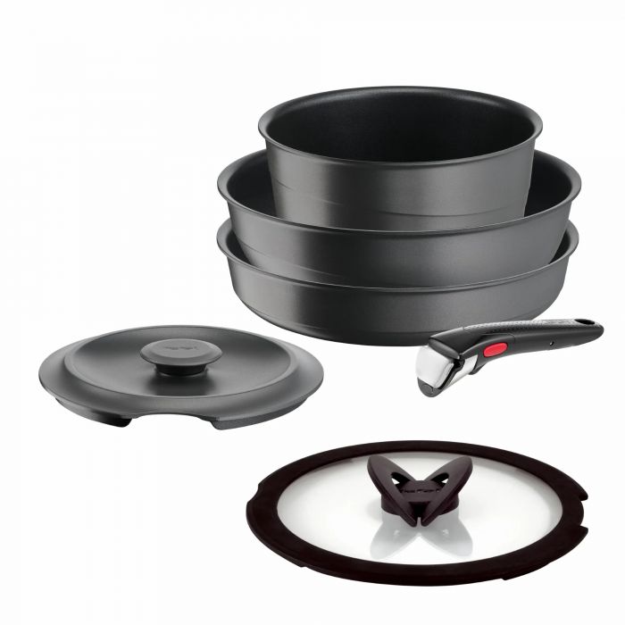 Набір посуду Tefal Ingenio Inspiration, 6 предметів, алюміній, скло, бакеліт, чорний