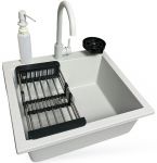 Набір кухонний Adamant Univer, штучний камінь, квадрат, без крила, 560х500х200мм, чаша - 1, врізна, Old stone + змішувач + дозатор + ополіскувач склянок + коландер