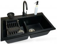 Набір кухонний Adamant Similar, штучний камінь, прямокут., без крила, 885x505x230мм, чаша - 2, врізна, антрацит + змішувач + дозатор + ополіскувач склянок + коландер