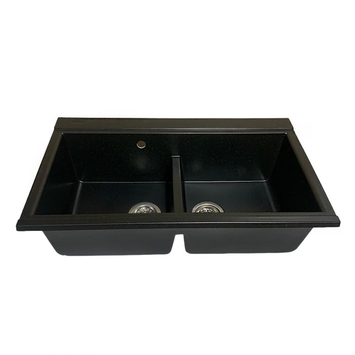 Набір кухонний Adamant Similar, штучний камінь, прямокут., без крила, 885x505x230мм, чаша - 2, врізна, чорний + змішувач + дозатор + ополіскувач склянок + коландер