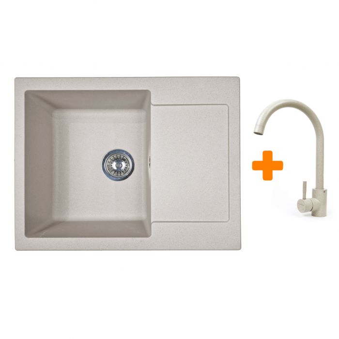 Набір кухонний Adamant Minimal, штучний камінь, прямокут., з крилом, 615х495х200мм, чаша - 1, врізна, Avena + змішувач