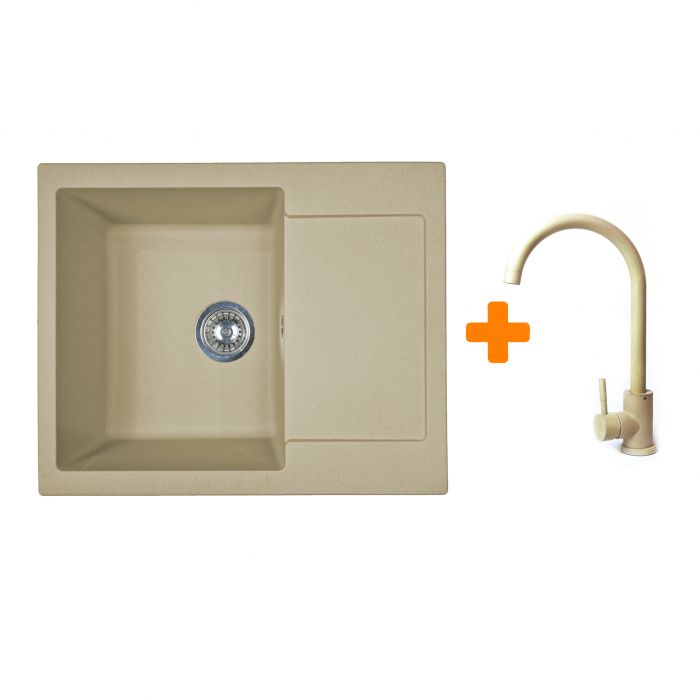 Набір кухонний Adamant Minimal, штучний камінь, прямокут., з крилом, 615х495х200мм, чаша - 1, врізна, Сахара + змішувач