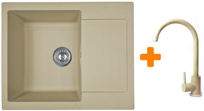 Набір кухонний Adamant Minimal, штучний камінь, прямокут., з крилом, 615х495х200мм, чаша - 1, врізна, Сахара + змішувач