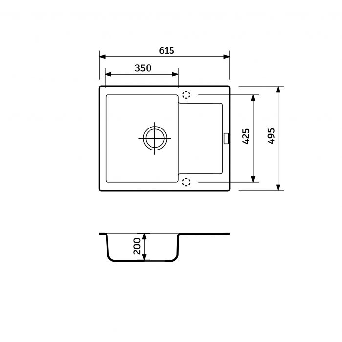 Набір кухонний Adamant Minimal, штучний камінь, прямокут., з крилом, 615х495х200мм, чаша - 1, врізна, Avena + змішувач та дозатор