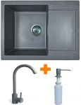 Набір кухонний Adamant Minimal, штучний камінь, прямокут., з крилом, 615х495х200мм, чаша - 1, врізна, сірий + змішувач та дозатор