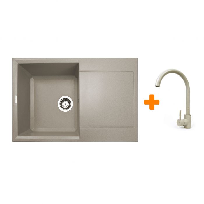 Набір кухонний Adamant Horizon, штучний камінь, прямокут., з крилом, 780х495х230мм, чаша - 1, врізна, Avena + змішувач