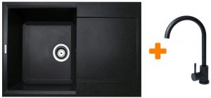 Набір кухонний Adamant Horizon, штучний камінь, прямокут., з крилом, 780х495х230мм, чаша - 1, врізна, чорний + змішувач