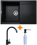 Набір кухонний Adamant Horizon, штучний камінь, прямокут., з крилом, 780х495х230мм, чаша - 1, врізна, чорний + змішувач та дозатор