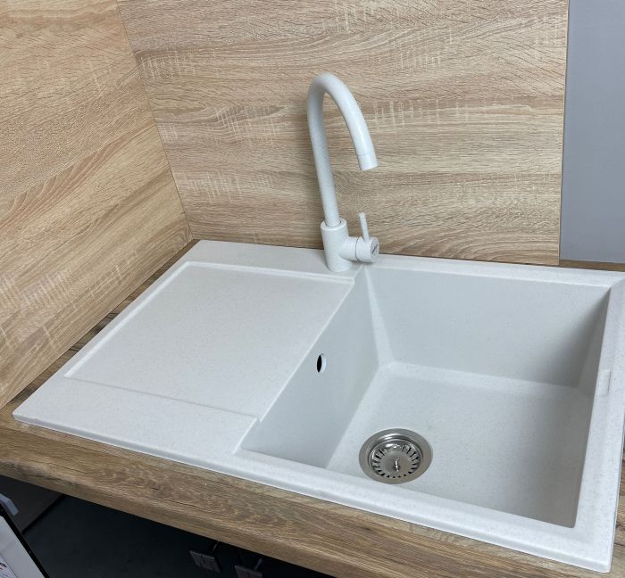 Набір кухонний Adamant Horizon, штучний камінь, прямокут., з крилом, 780х495х230мм, чаша - 1, врізна, Old stone + змішувач та дозатор