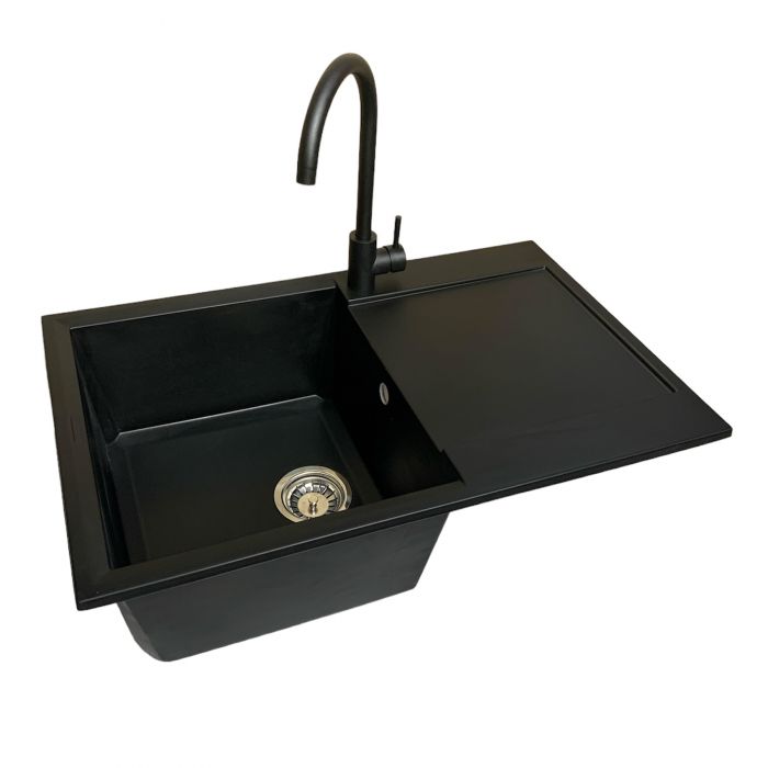 Набір кухонний Adamant Horizon, штучний камінь, прямокут., з крилом, 780х495х230мм, чаша - 1, врізна, антрацит + змішувач + дозатор + ополіскувач склянок + коландер