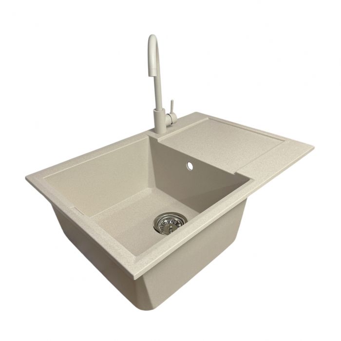 Набір кухонний Adamant Horizon Medium, штучний камінь, прямокут., з крилом, 700х500х230мм, чаша - 1, врізна, Avena + змішувач