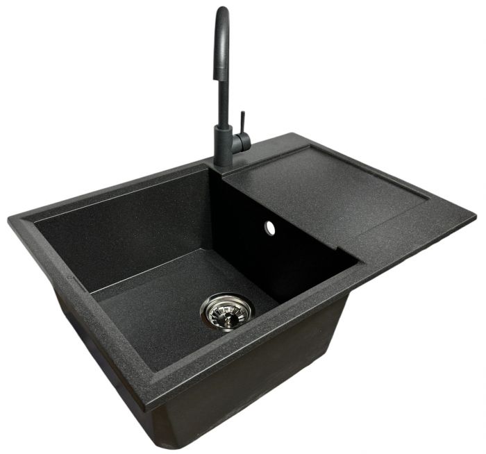 Набір кухонний Adamant Horizon Medium, штучний камінь, прямокут., з крилом, 700х500х230мм, чаша - 1, врізна, графіт + змішувач
