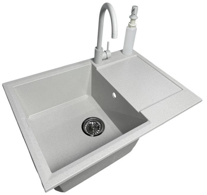 Набір кухонний Adamant Horizon Medium, штучний камінь, прямокут., з крилом, 700х500х230мм, чаша - 1, врізна, Old stone + змішувач та дозатор