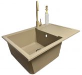 Набір кухонний Adamant Horizon Medium, штучний камінь, прямокут., з крилом, 700х500х230мм, чаша - 1, врізна, Сахара + змішувач та дозатор