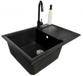 Набір кухонний Adamant Horizon Medium, штучний камінь, прямокут., з крилом, 700х500х230мм, чаша - 1, врізна, чорний + змішувач та дозатор