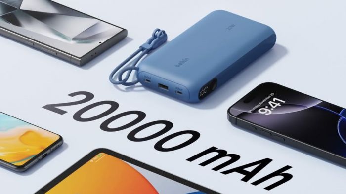 Акумулятор портативний літій-іонний Power Bank Belkin 20000мА·год, 20Вт, з дисплеєм, синій