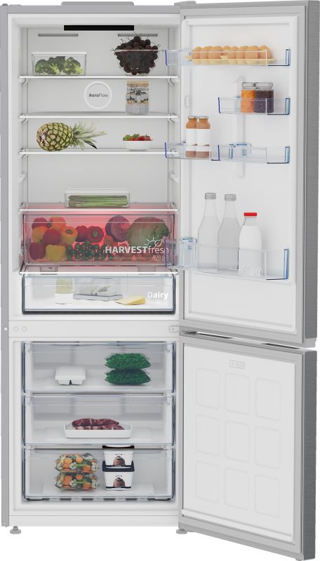 Холодильник Beko з нижн. мороз., 192x70x74.5, xолод.відд.-340л, мороз.відд.-150л, 2дв., D, NF, дисплей, HarvestFresh, нерж