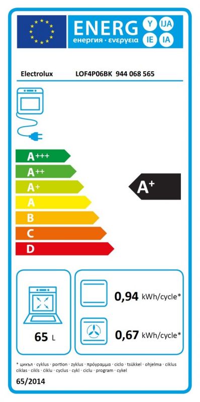 Духова шафа Electrolux електрична, 65л, A+, дисплей, конвекція, піроліз, телескопічні напрямні, чорний