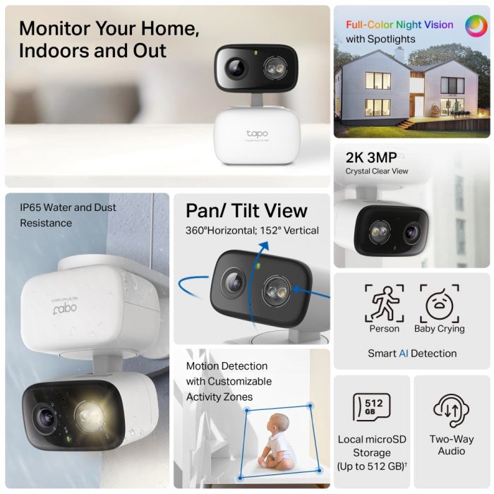 IP-Камера TP-LINK Tapo C216 3MP N300 microSD motion detection. зовнішня/внутрішня, AI