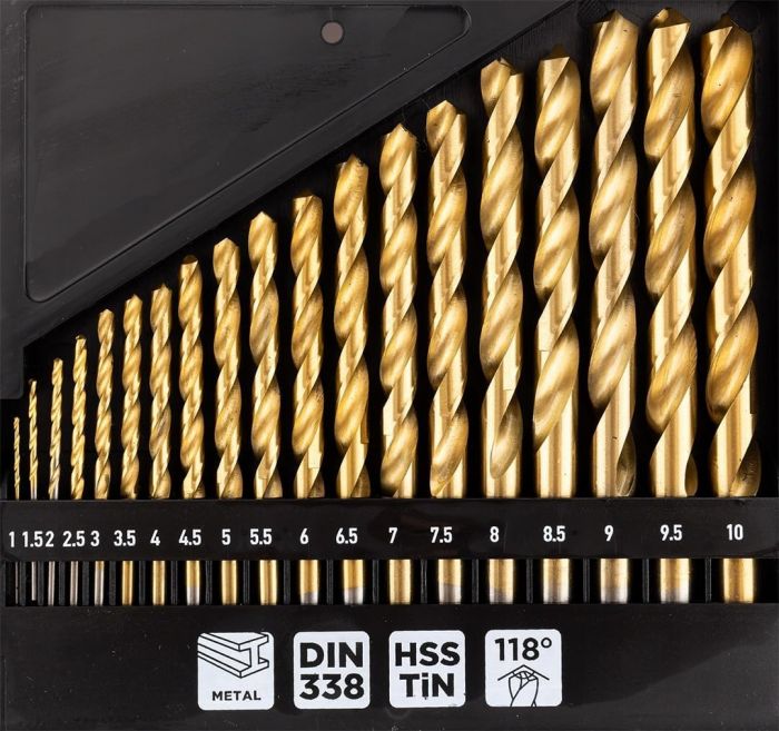 Набір свердел по металу GRAPHITE HSS TiN 1-10мм кейс 19шт